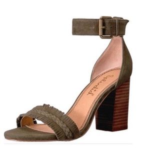 Splendid Revolve Jakey Heeled Sandals Green Fringe Leather 8